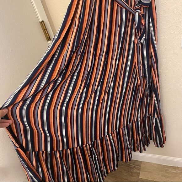 Universal Thread blue stripe smocked boho Square Neck belted Maxi Dress plus XXL - Picture 7 of 12